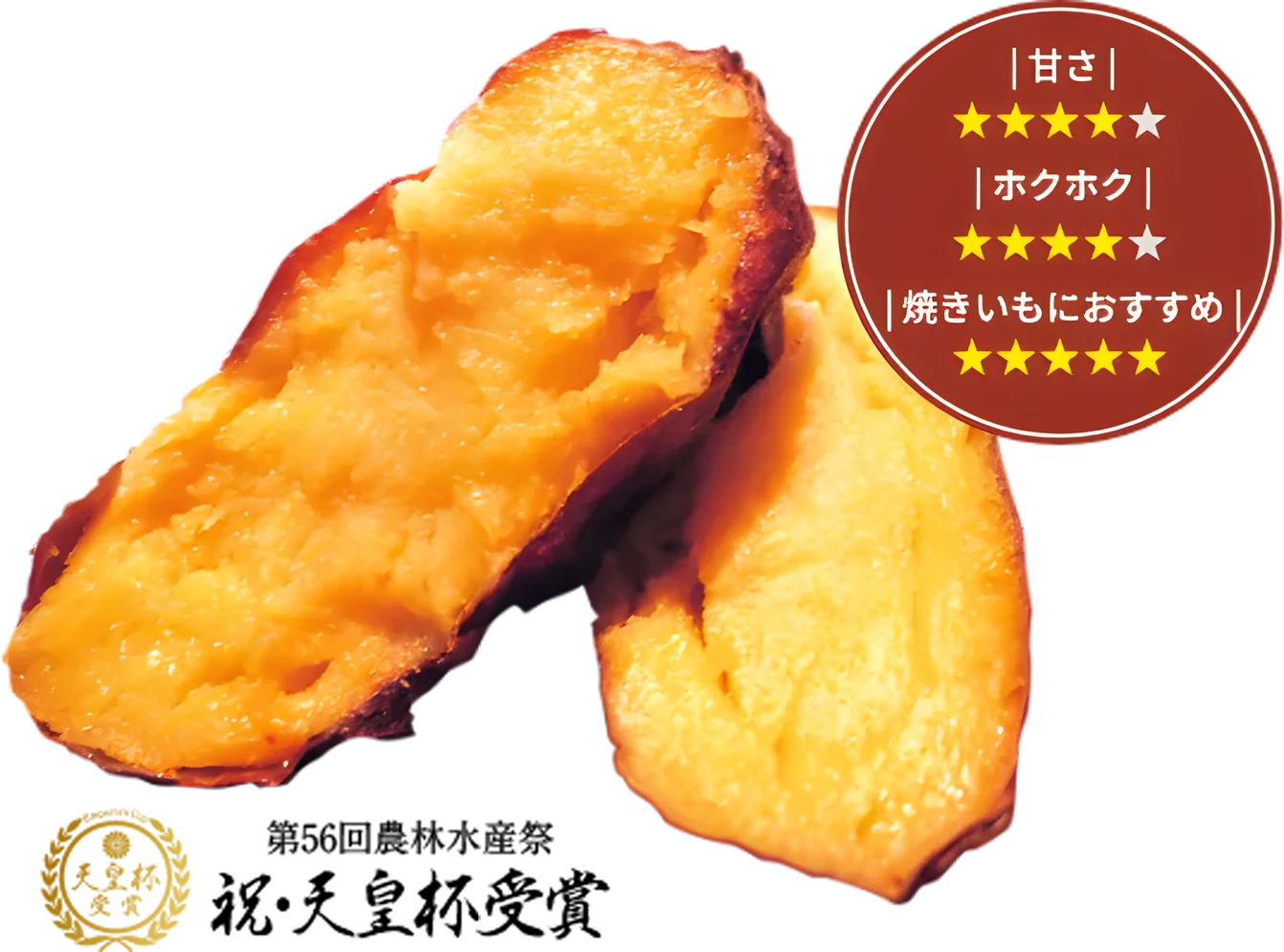 いばらきゴールド[第56回農林水産祭 祝･天皇杯受賞]　甘さ☆4　ホクホク☆4　焼きいもにおすすめ☆5